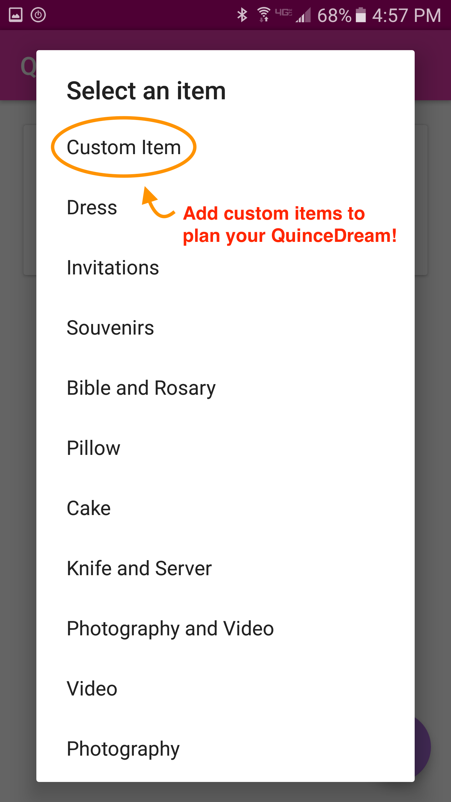 QD Android App Custom Item Selection Preview